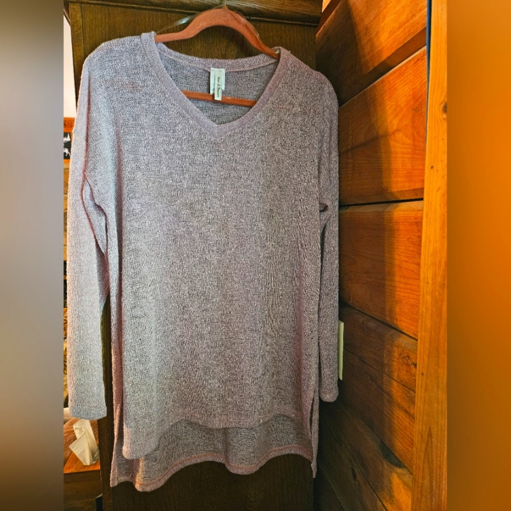 Women's V-Neck Knit Top - Mauve SIZE SMALL